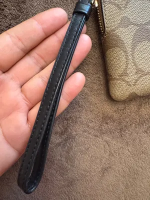 Coach Brown Signature Canvas Wristlet with Black Center Stripe thumbnail 8