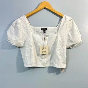 QED London White Cap Sleeve Cropped Blouse US 10 NWT thumbnail 3