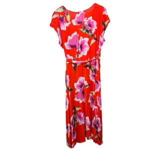 NWT Lulus Have Love Will Travel Coral Red Floral Gauze‎ Wrap Midi Dress Size XL thumbnail 6