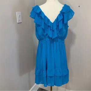 Abercrombie & Fitch Blue Ruffle Dress Large‎ Tall thumbnail 3