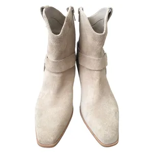 Open Edit Beige Suede Leather Harness Western Ankle Boots Size 6M thumbnail 2