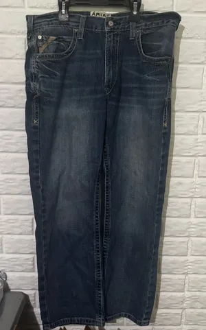 Ariat M5 Ridgeline Gambler Jeans Men 36x30 Blue Denim Whiskered Y2k Straight Leg thumbnail 1