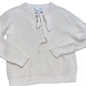 J.O.A ivory cable knit lace up sweater size medium thumbnail 2