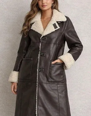 Aritzia Instant Funk Espresso Brown Leather Shearling jacket coat thumbnail 1