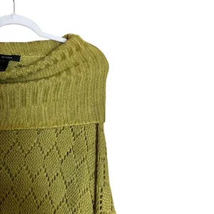 Ali Miles Off The Shoulder Sweater Women Large Green Chunky Fringe Boho Pullover thumbnail 3