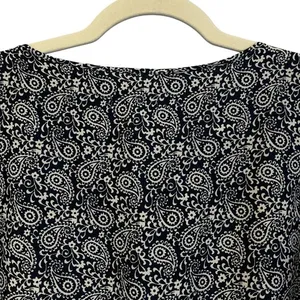 LOFT Romper Size 0 Blue White Paisley Print Long Sleeve‎ Roll Tab One Piece EUC thumbnail 11