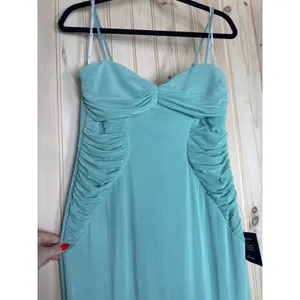 NWT Lulus Sleeveless Sweetheart Turquoise Chiffon Maxi Dress Party Cocktail Sz L thumbnail 2