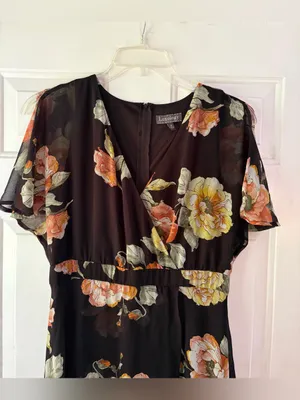 Luxology Floral Black flowy Maxi dress 10 Travel fall Wedding thumbnail 3