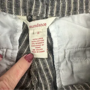 Sundance Linen Blend Pants Womens 2 Beige Black Striped Wide Leg Trousers thumbnail 7