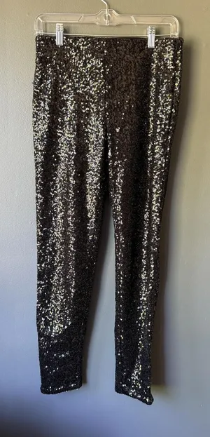 Black Sequin High Waist Pants With Zipper Ankle thumbnail 1