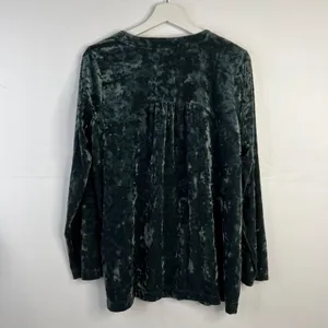 J. Jill Sz M Crushed Velvet Blouse V-Neck Shirred Back Long Sleeve Green Holiday thumbnail 10
