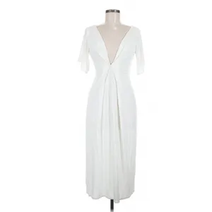 Ten Tomorrow Ivory Kori Pleated Maxi Dress Deep V Neck XS Coastal Minimalist thumbnail 4