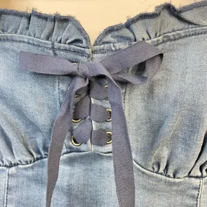 Urban Outfitters Nayda Denim Ruffle Lace up Stretch Mini Dress womens XS new thumbnail 9