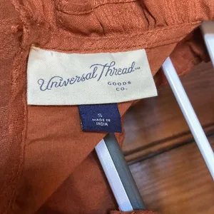 Universal Threads Puff Short Sleeve 100% Cotton Ruffle Mini Dress Burnt Orange S thumbnail 3