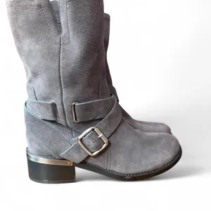 Vince Camuto Wethima Gray Suede Moto Harness Mid-Calf Boots Women’s Size 8 thumbnail 3