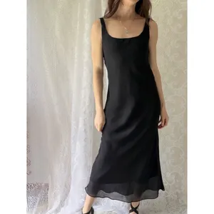 Vintage Hampton Nites Black Bias Cut Slip Dress Maxi Goth Minimalist 90s thumbnail 9