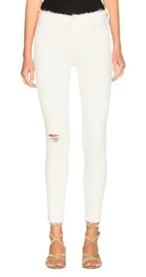 Mother Denim Women’s Size 26 Warm Ivory Double Fray Charmer Skinny Jeans thumbnail 1