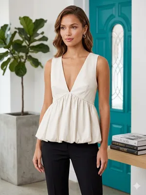 TCEC White Faux Leather Peplum Tank Small thumbnail 1