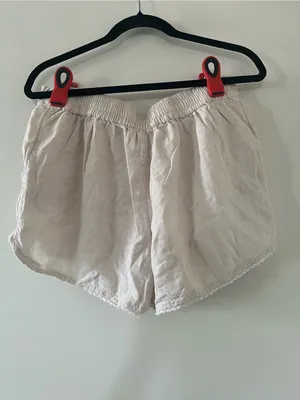 Beige Linen Blend Pull On Shorts Medium Euro Summer Coastal Resort Neutral thumbnail 5
