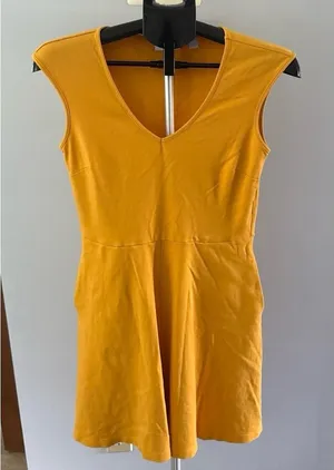 New‎ York & Company Women's Yellow Sleeveless Dress With Pockets Size Small thumbnail 1