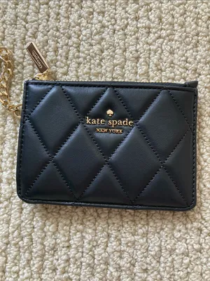 NEW Kate Spade Black Smooth Quilted Leather Card Holder Keychain Gold Hardware thumbnail 2