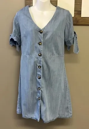 Blue Pair by Francesca’s Lyocell Short Sleeve Button Down Mini Dress- Medium thumbnail 1
