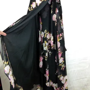 WAYF Palermo Wrap Dress Womens L Black Floral Chiffon High Low Maxi Romantic thumbnail 10