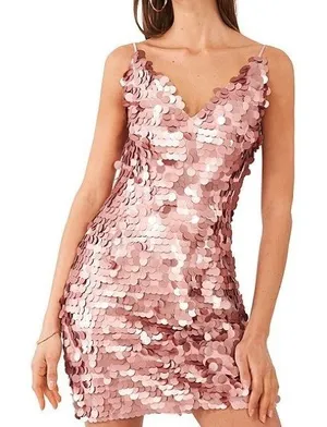 Revolve NWT 1. STATE Sequin Pailette V-Neck Sleeveless Spaghetti Strap Mini Slip Dress thumbnail 1