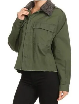 Anthropologie Twelve by ontwelfth Green Jacket with Fuzzy Collar Sz. M thumbnail 1