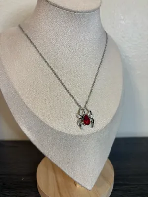 Handmade Silver/Red Spider Necklace thumbnail 3