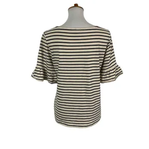 J Crew Factory Top Small Black Tan Striped Bell Sleeve Preppy Casual thumbnail 4