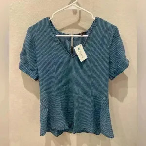 1250*C Women’s Denim Striped Shirt Short Sleeves‎ Size S thumbnail 3