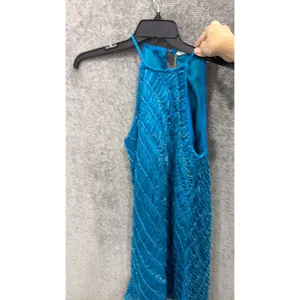 Let Me Be Women Dress XS Blue Beaded Halter Mini Sleeveless Shift Cocktail thumbnail 4