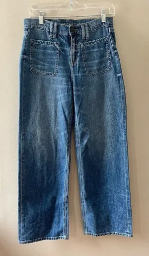 American Eagle Sz 4 Short The Perfect Vintage Wide Leg Selvedge Jeans High Rise thumbnail 1