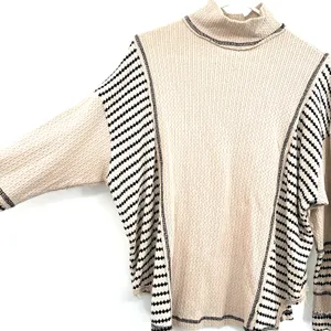 Miss Me Size‎ Small Sweater Cream Black Stripe Turtleneck Batwing Oversized Knit thumbnail 3