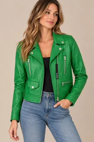 Love Tree Women Jacket Small Green Moto Asymmetrical Zip Faux Leather 8229JH thumbnail 1