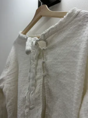 Free People Walking in Hueco Textured Ivory Split Back Boho Top Size XS thumbnail 7