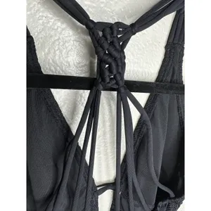 Vince Camuto Swim One Piece Swimsuit Womens 10 Black Crochet Plunge Macrame thumbnail 5
