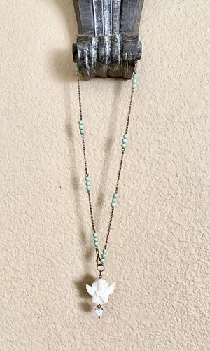 Handmade y2k Kawaii romance goth angel/cherub Self-adjust chain necklace🦋💚👼🌹 thumbnail 4