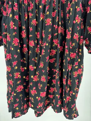 Old Navy Black Long-Sleeve Floral Square-Neck Dress smocked L dark romance thumbnail 11