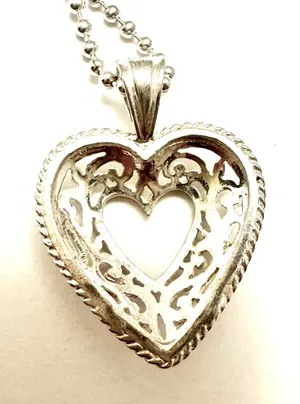 Filigree Heart Pendant With 16 Inch Bead Chain 925 Silver thumbnail 1