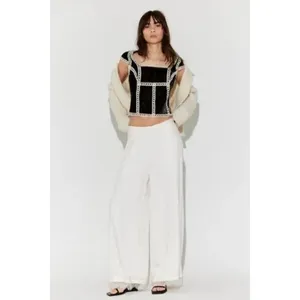 NWT!! FREE PEOPLE Tyler Velvet Corset Top Black Cream Embroidered Bohemian Small thumbnail 10