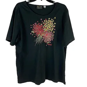 Bob Mackie Bon Mackie Wearable Art Embroidered Flower Bouquet Black Top Size Extra Large thumbnail 1
