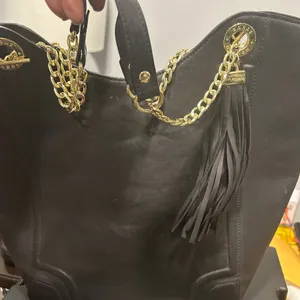 Black Faux Leather Tote Bag with Gold Accents thumbnail 4