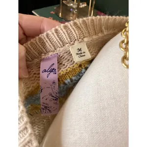 Alya Knit Sweater Womens Medium Tan Blue Yellow Excellent‎ Bell Sleeve thumbnail 4