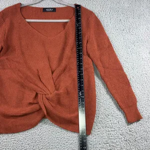 Akira Sweater Women Small V Neck Front Knot‎ Long Sleeve Boho Coquette Chic thumbnail 5