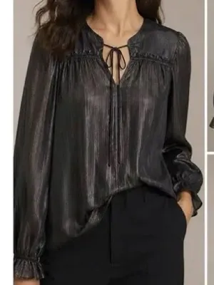 Anthropologie current air Bristol shiny black blouse size medium thumbnail 2
