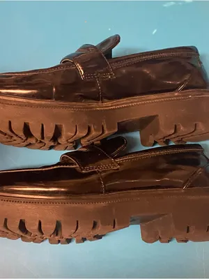 Aldo Womens Black Patent Learher Penny Loafers Shoes Size 35 US 4.5 To 5 Chunky thumbnail 5