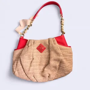 SIMPLY VERA Vera Wang Woven Hobo Bag Red Trim Gold Chain Classic everyday thumbnail 10