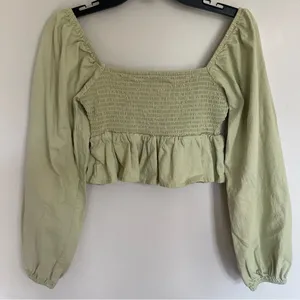 LA Hearts Green Cotton Smocked Ruffle Long Sleeve Babydoll‎ Crop Top Small thumbnail 12